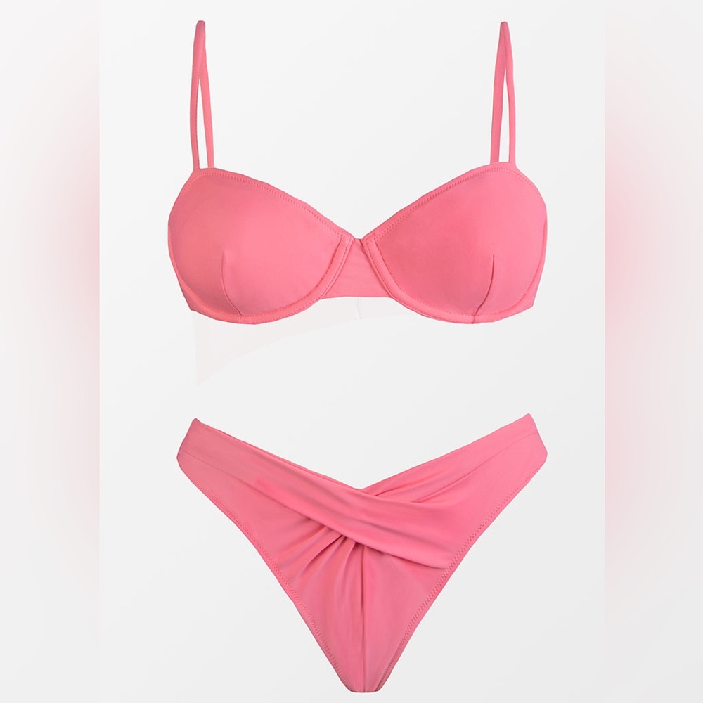 Cupshe Beach Party Underwire Bandeau And Cheeky Hipster Bikini Set- Pink XL